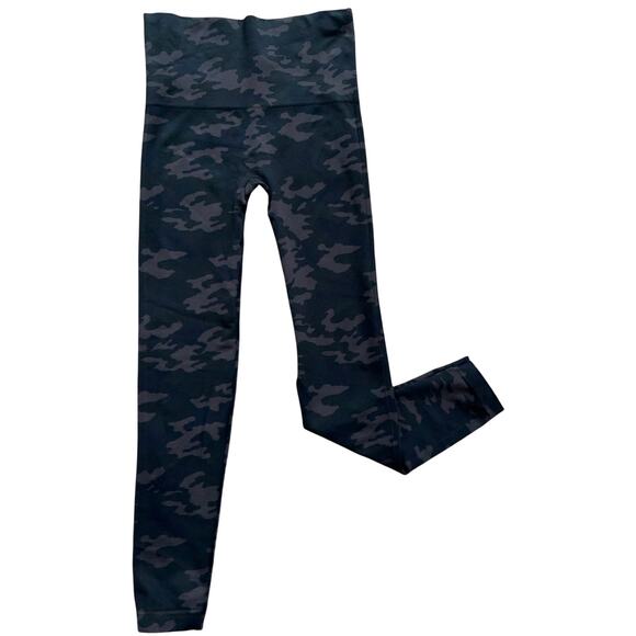 SPANX Camo Leggings Black Brown Large Wide Waistband High Rise 26" Inseam MINT - Picture 1 of 10